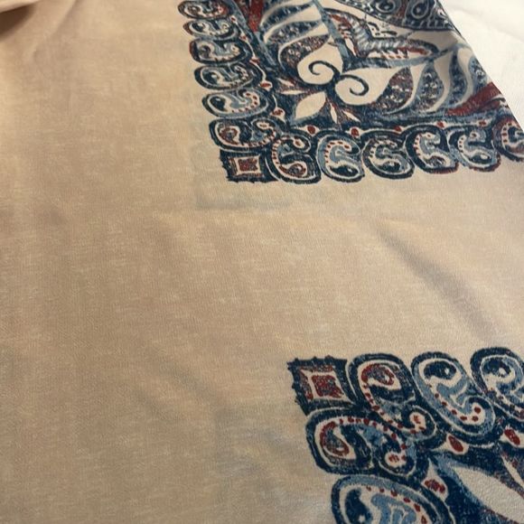 BCBGMAXAZRIA XS Cream & Blue Tribal Print Wide Leg Pants with Front Pocket - Picture 2 of 8